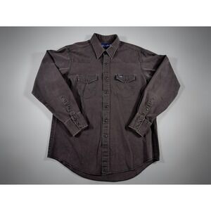 Wrangler Western Shirt Mens XL Brown Pearl Snap Long Sleeve Made USA 90s